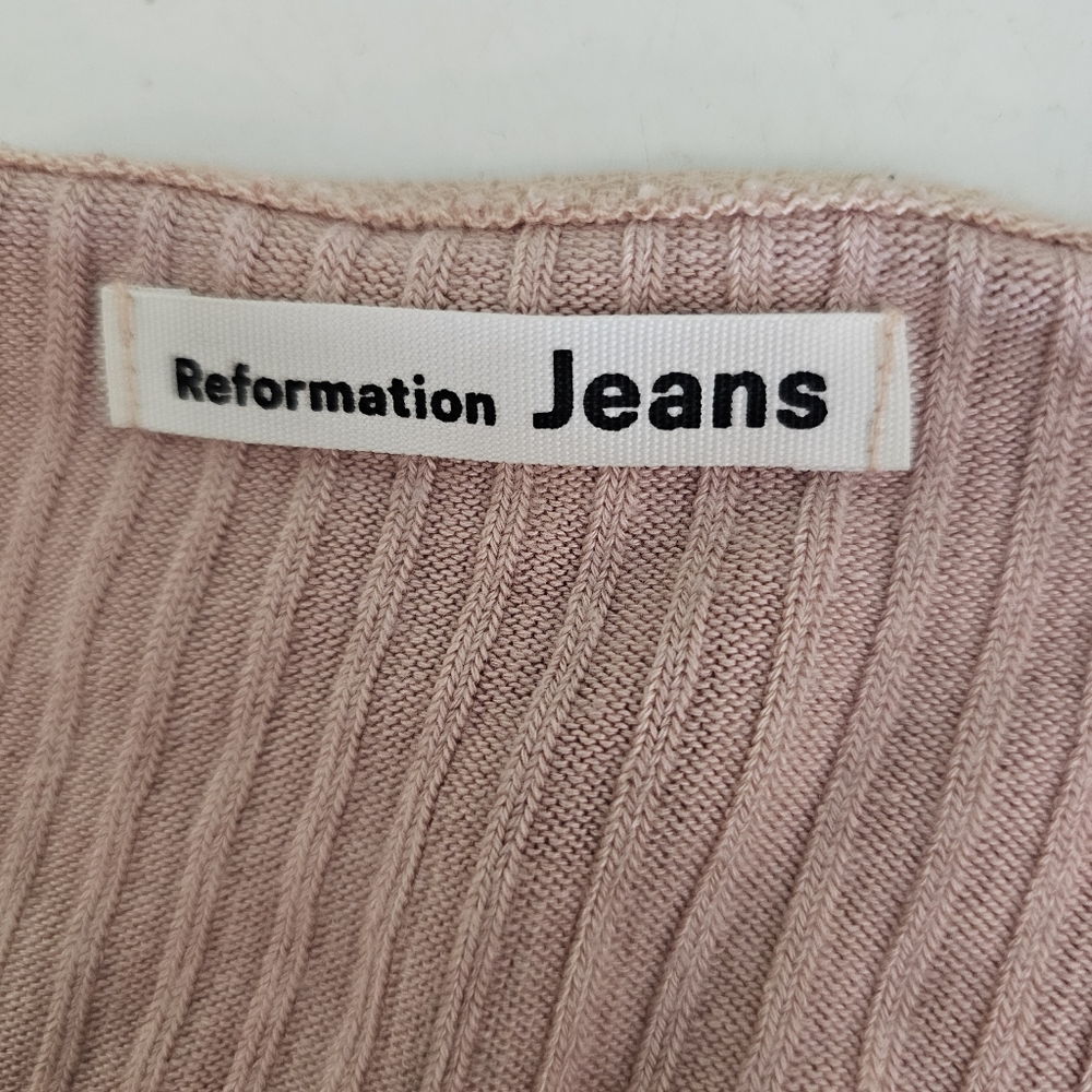 Reformation Bardot Rib Knit Top In Pink - Picture 6 of 8